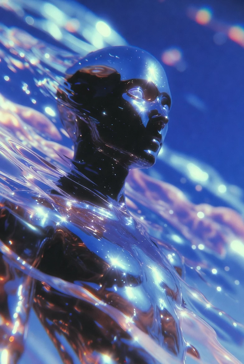 Un Personnage Humanoide Avec Une Surface Brillante Et Reflechissante Dans Un