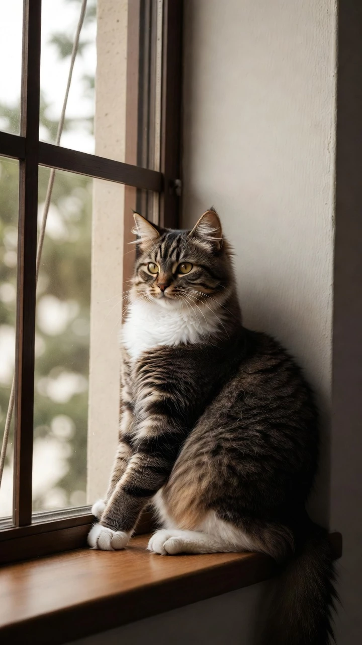 Chat Tigre Fenetre Lumiere Naturelle Mobile