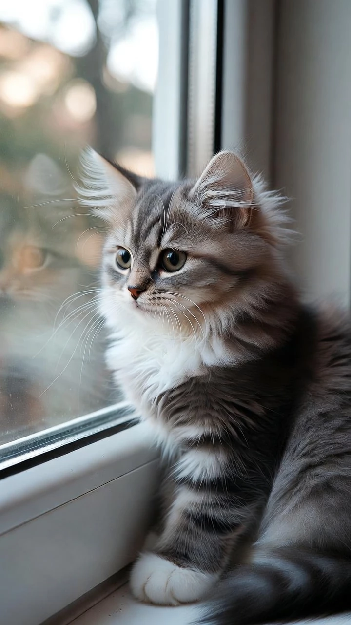 Chaton Gris Fenetre Lumiere Douce Mobile