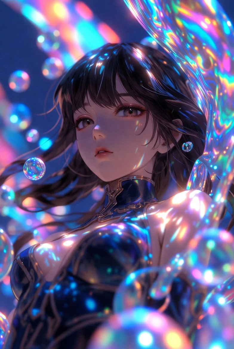 3d Blender Style Environment With Prismatic Colors And Ethereal Bubbles