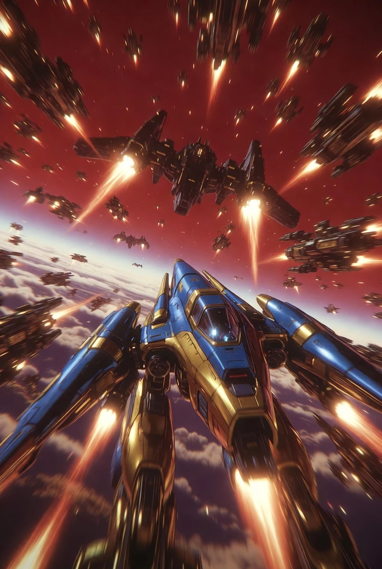 A Cel Shaded Anime Illustration Of Jehuty A Blue And Gold Mecha In Combat