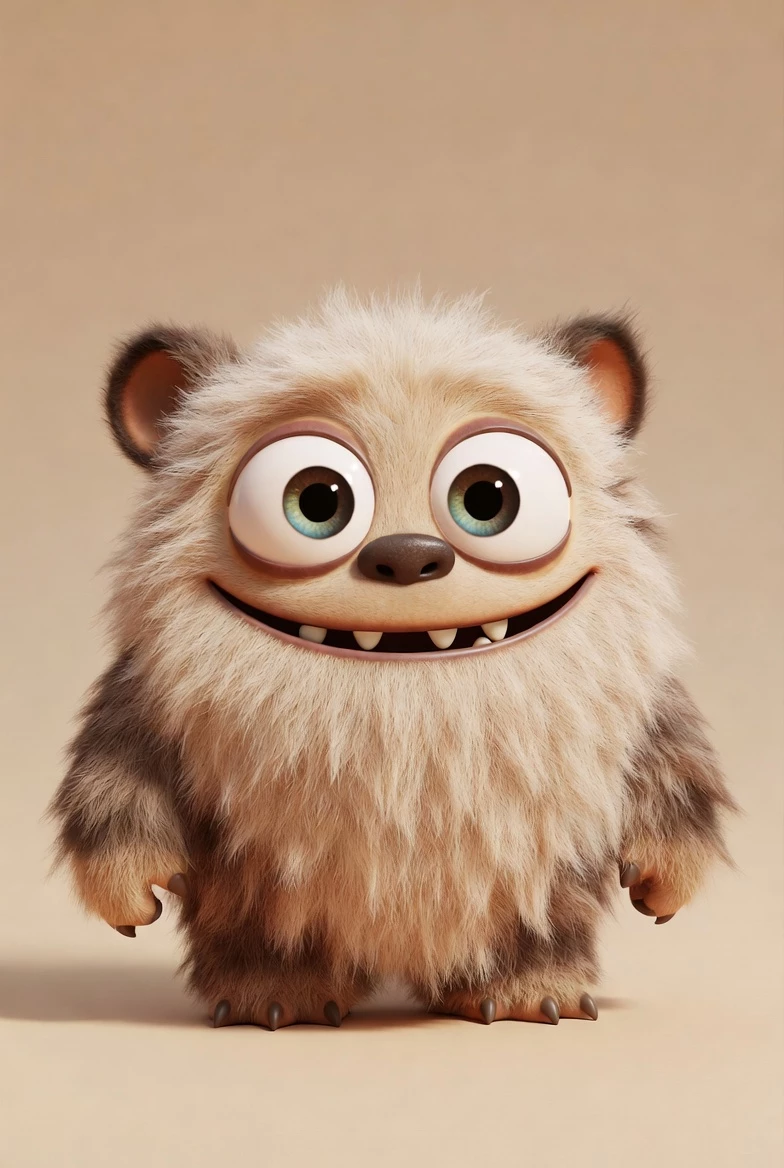 A Pixar Style Animated Monster With A Cute Fluffy Appearance In A Whimsical