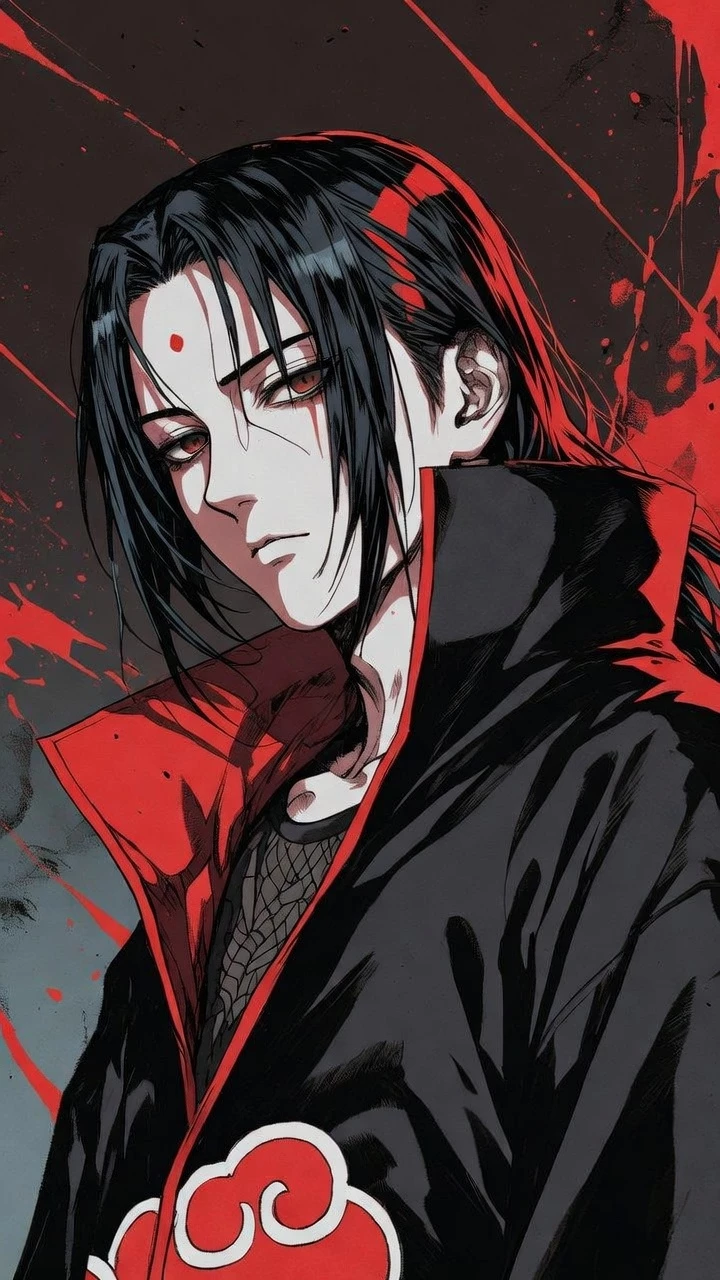 Itachi Uchiha Manteau Noir Rouge Mobile