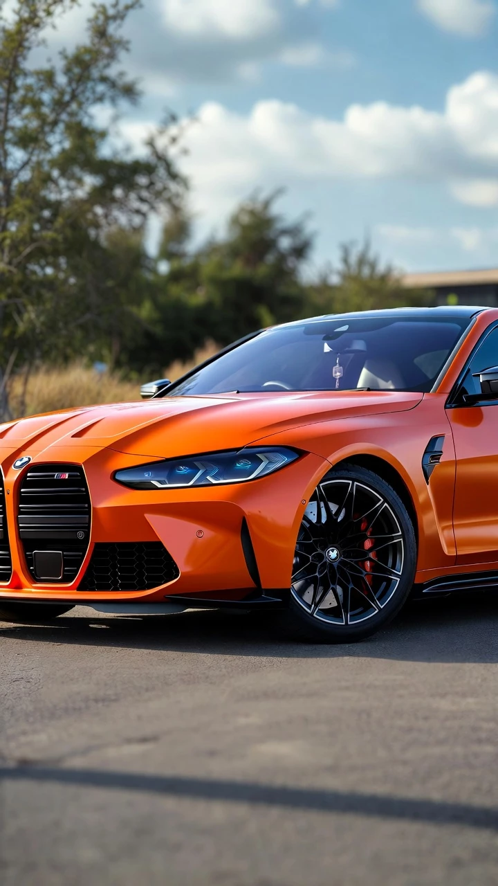 Bmw M4 Voiture Sport Orange Route Ciel Mobile