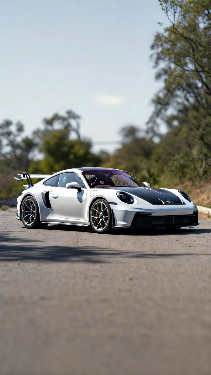 Porsche 911 Gt3 Voiture Sport Blanche Route Nature Mobile