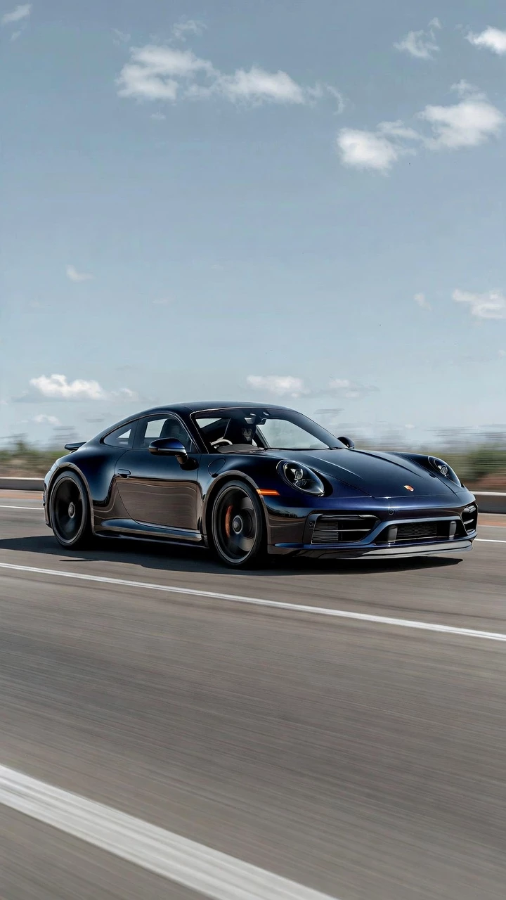 Porsche 911 Voiture Sport Noire Autoroute Vitesse Mobile