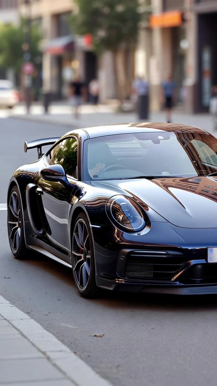 Porsche 911 Voiture Sport Noire Rue Urbaine Mobile