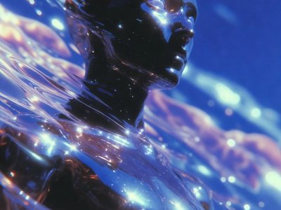 Un Personnage Humanoide Avec Une Surface Brillante Et Reflechissante Dans Un