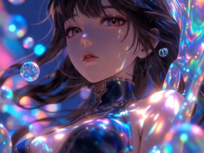 3d Blender Style Environment With Prismatic Colors And Ethereal Bubbles