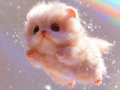 A Cute Fluffy Creature Floats In Mid Air With Bubbles In A Dreamy Surreal Atmosphere