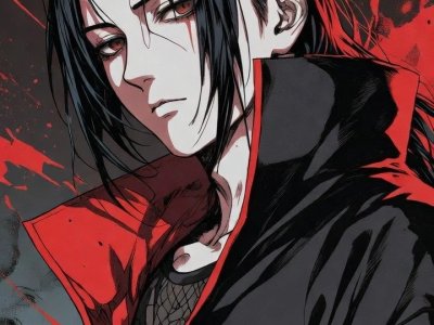 Itachi Uchiha Manteau Noir Rouge Mobile