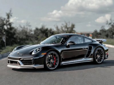 Porsche 911 Voiture Sport Noire Route Ciel Nuageux Mobile